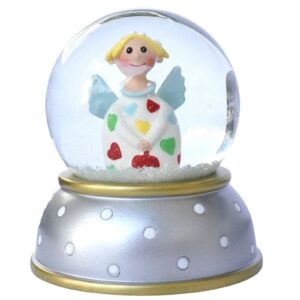 Pape Schneekugel Glimmerkugel Lotta Schutzengel Creme mit bunten Herzchen