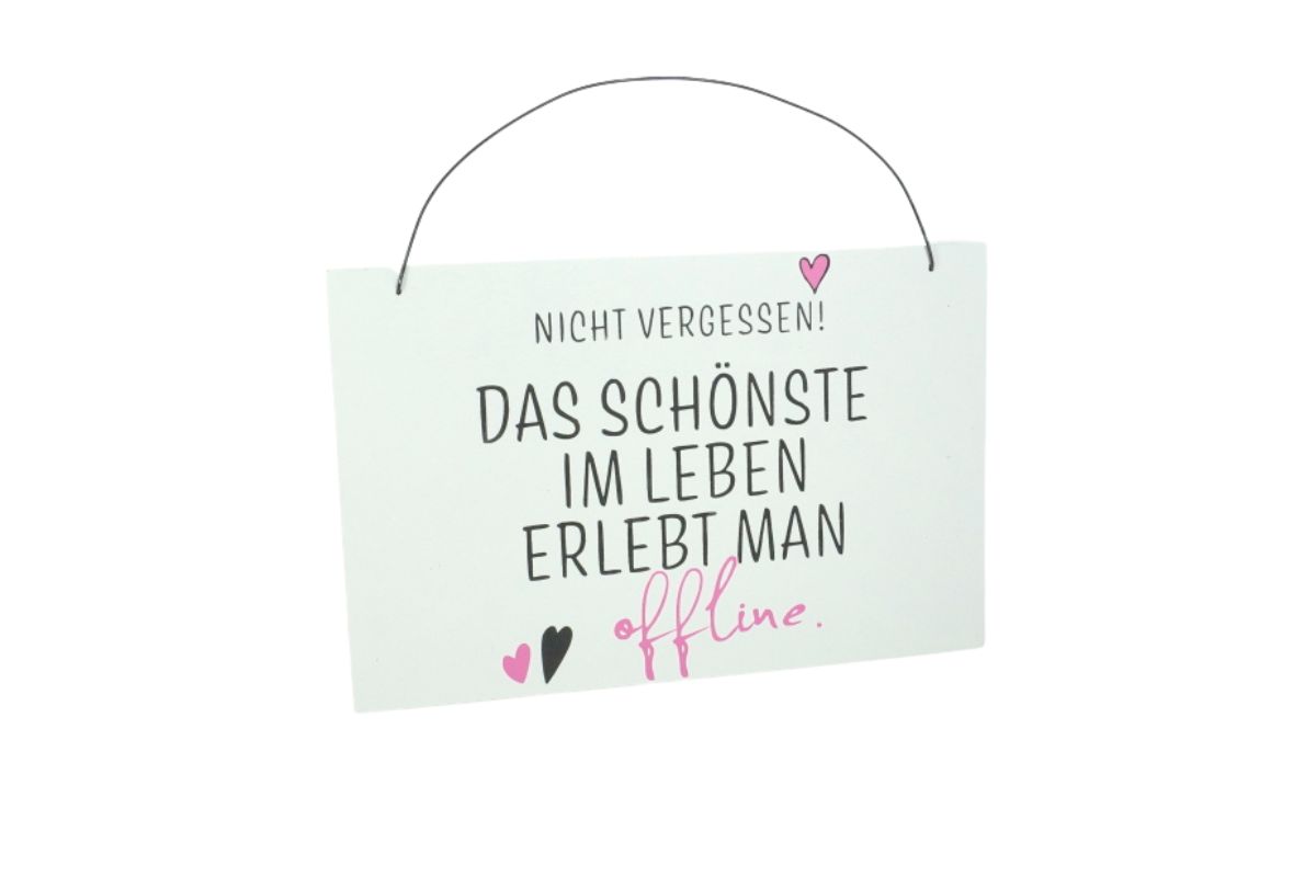 Deko Holzschild Deko Aufsteller Nicht Vergessen. Das schönste im Leben erlebt man offline