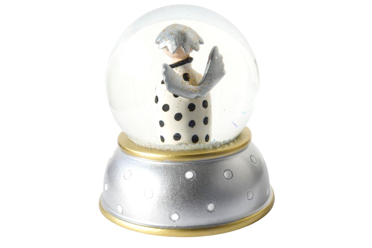 Pape Schneekugel Glimmerkugel Lotta Schutzengel Weiß mit schwarzen Punkten