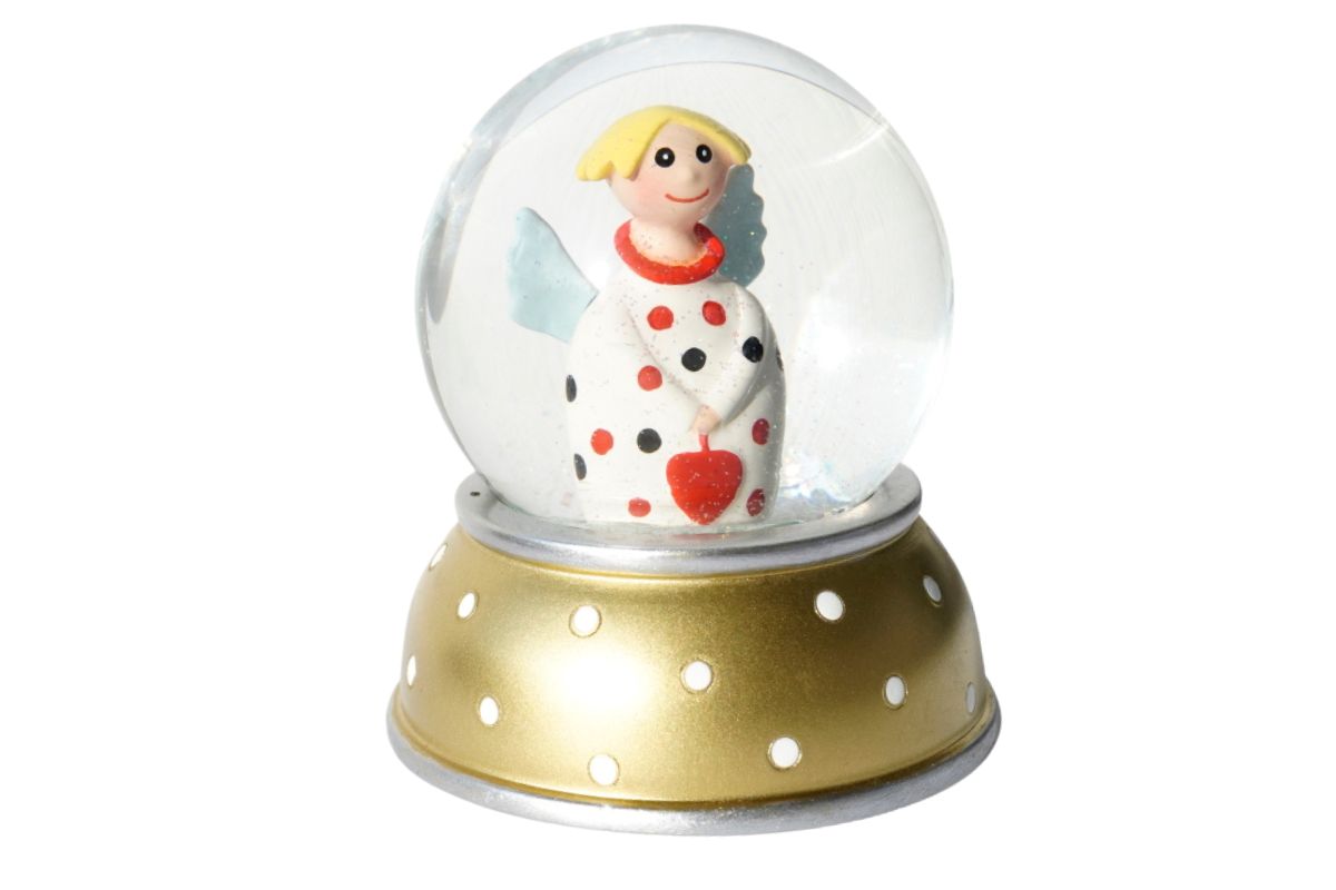 Pape Schneekugel Glimmerkugel Lotta Schutzengel Creme mit bunten Punkten