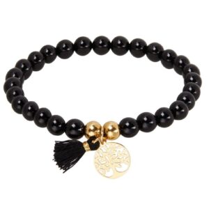 Armband HCA Stones of nature Achat schwarz gefärbt Anhänger vergoldet Baum des Lebens