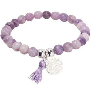 Armband HCA Stones of nature Lepidolith Anhänger versilbert Blume des Lebens