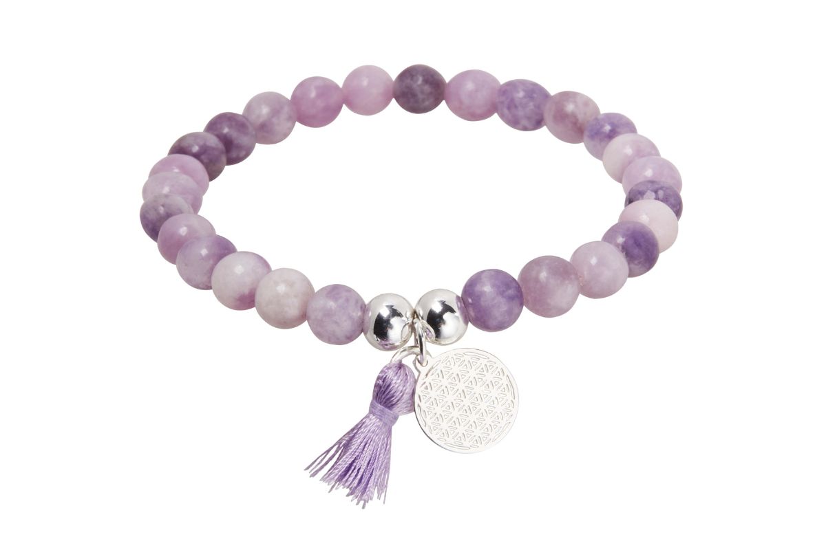 Armband HCA Stones of nature Lepidolith Anhänger versilbert Blume des Lebens