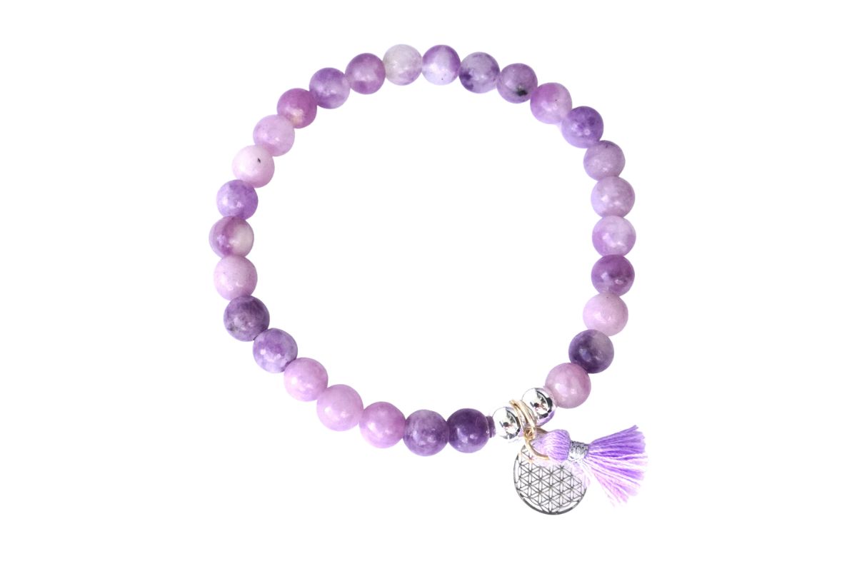 Armband HCA Stones of nature Lepidolith Anhänger versilbert Blume des Lebens