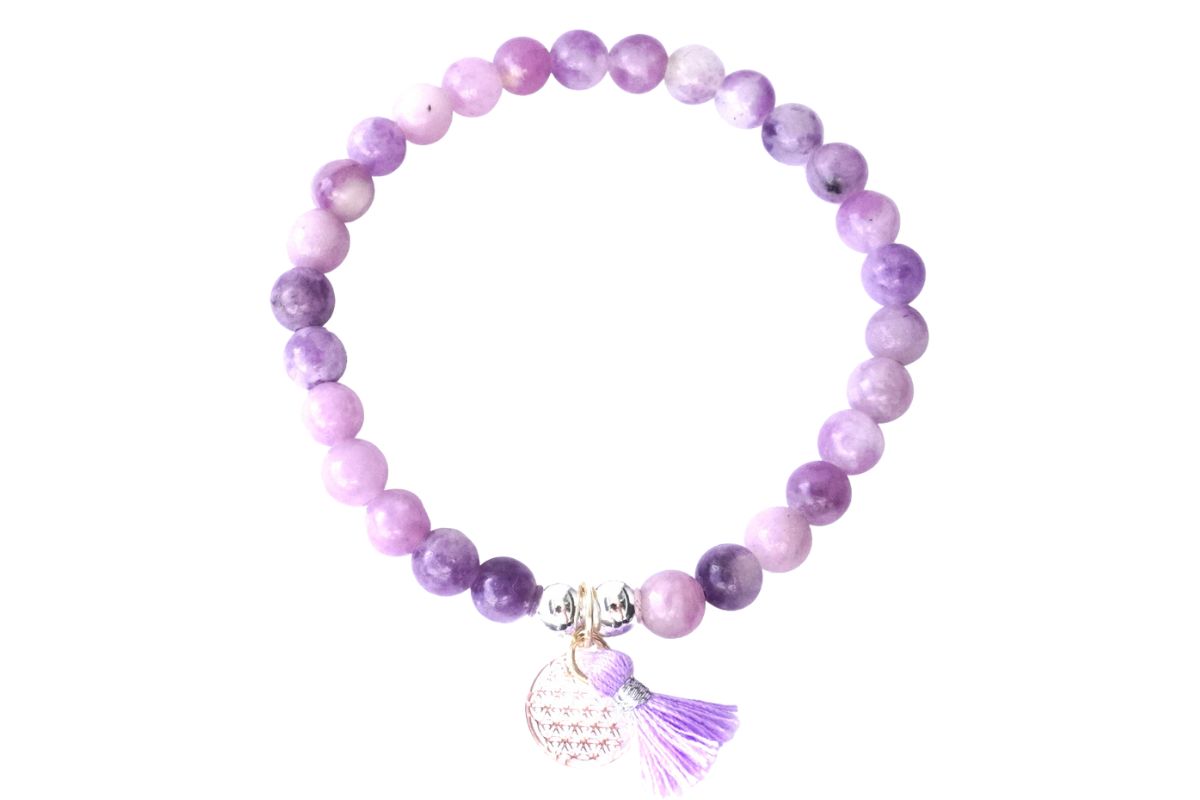 Armband HCA Stones of nature Lepidolith Anhänger versilbert Blume des Lebens