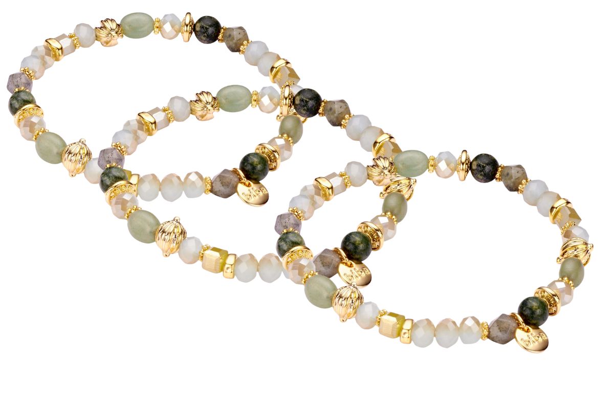 Biba Armband Crystal Perlen & Natur Stein Grün Damen Armband Biba Anhänger Gold