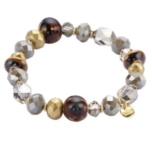 Biba Armband Crystal Perlen & Natur Stein Braun Damen Armband Biba Anhänger Gold