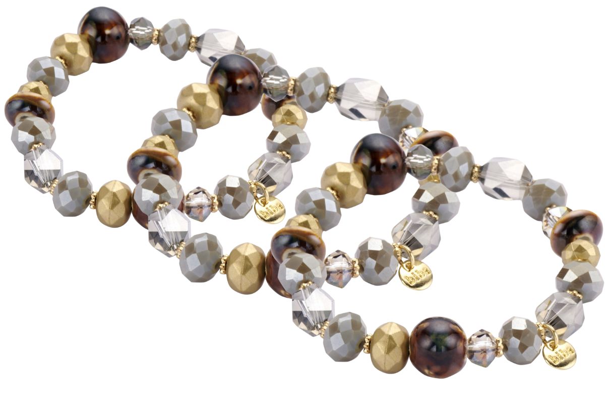 Biba Armband Crystal Perlen & Natur Stein Braun Damen Armband Biba Anhänger Gold