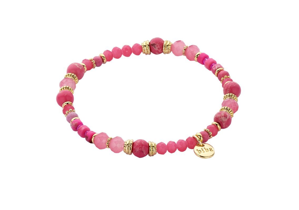 Biba Armband Crystal & Naturstein Perlen Rosa Gold Damen Armband Biba Anhänger Gold