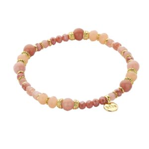 Biba Armband Crystal & Naturstein Perlen Apricot Rosa Gold Damen Armband Biba Anhänger Gold