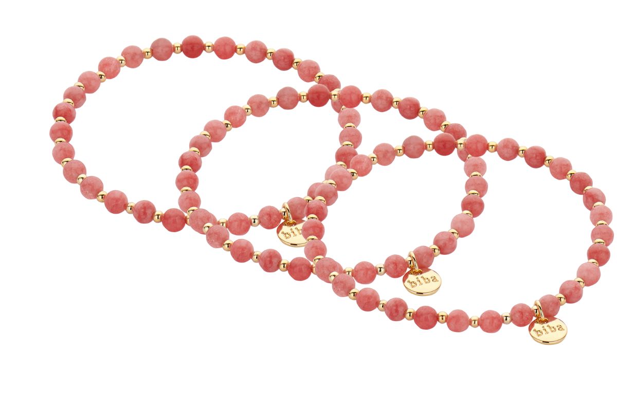 Biba Armband Naturstein Perlen Lachs Rosa Gold Damen Armband Biba Anhänger Gold