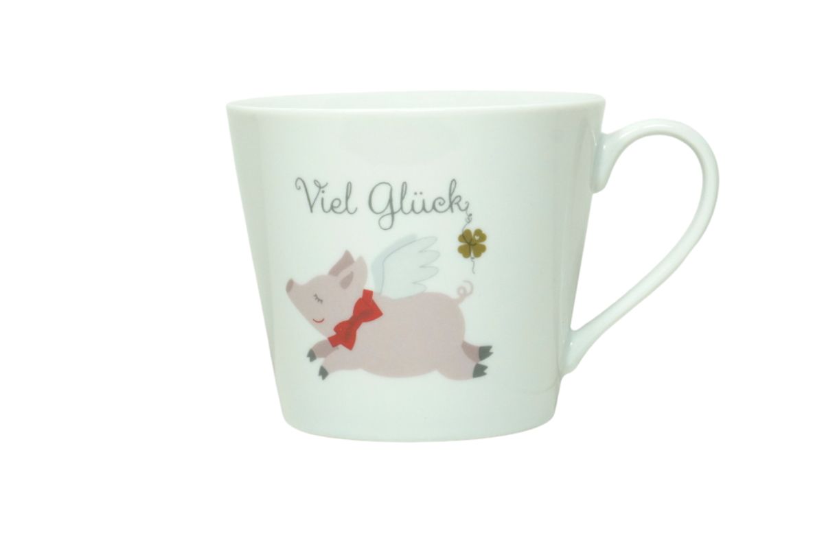 Krasilnikoff Henkeltasse Kaffeetasse Sprüche Tasse Viel Glück