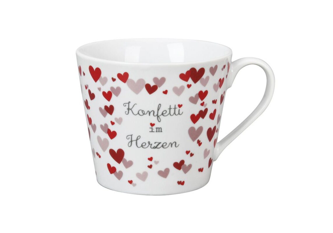 Krasilnikoff Henkeltasse Kaffeetasse Sprüche Tasse Konfetti im Herzen