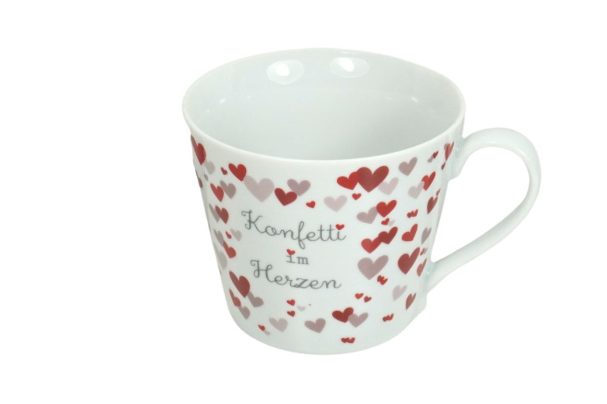 Krasilnikoff Henkeltasse Kaffeetasse Sprüche Tasse Konfetti im Herzen