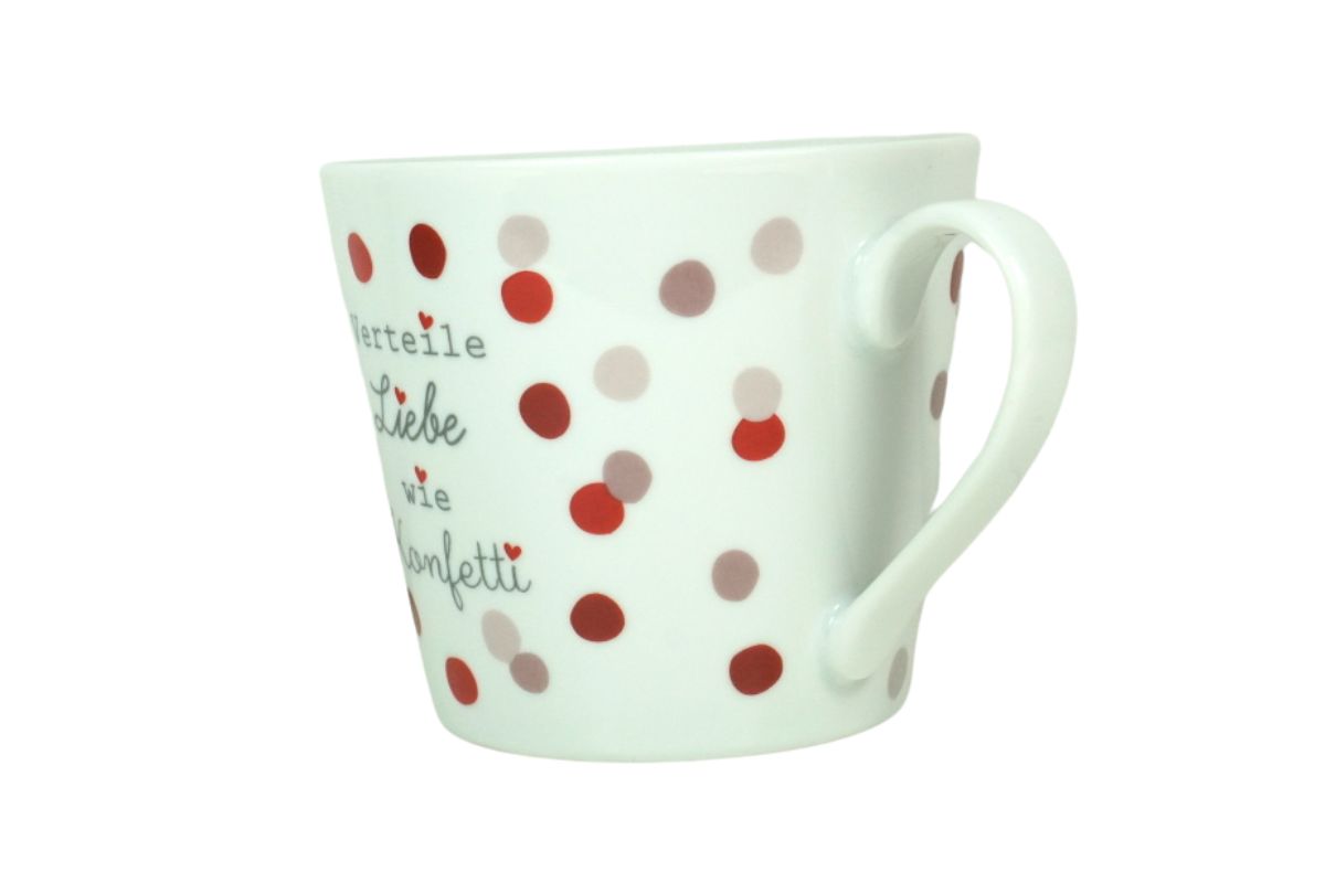 Krasilnikoff Henkeltasse Kaffeetasse Sprüche Tasse Beste Verteile Liebe wie Konfetti