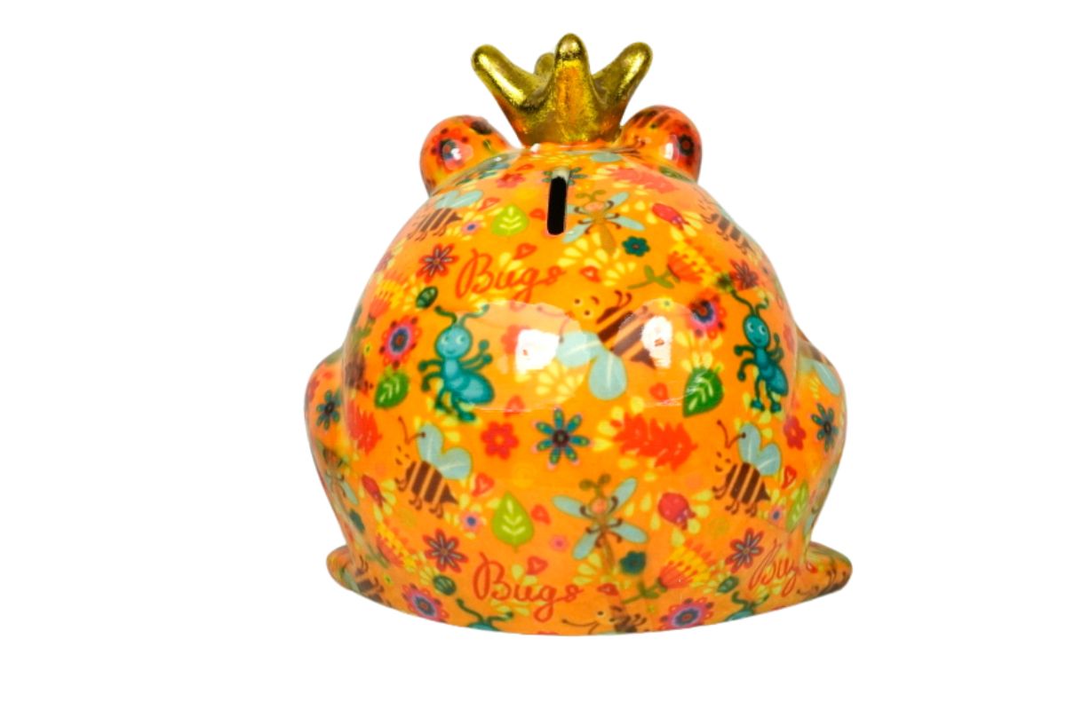 Pomme Pidou Spardose Money Bank Frosch Freddy Blau Orange Bugs