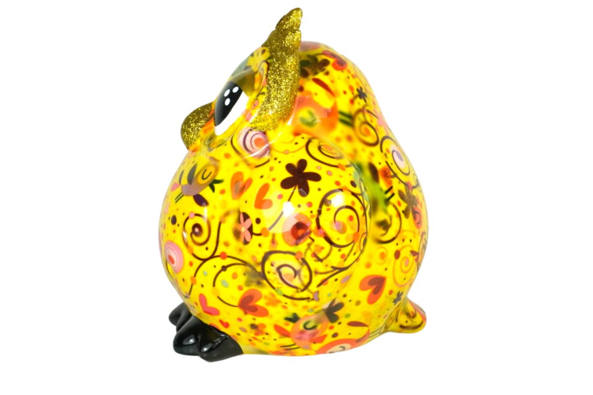 Pomme Pidou Spardose Money Bank Eule Olive Gelb Blumen