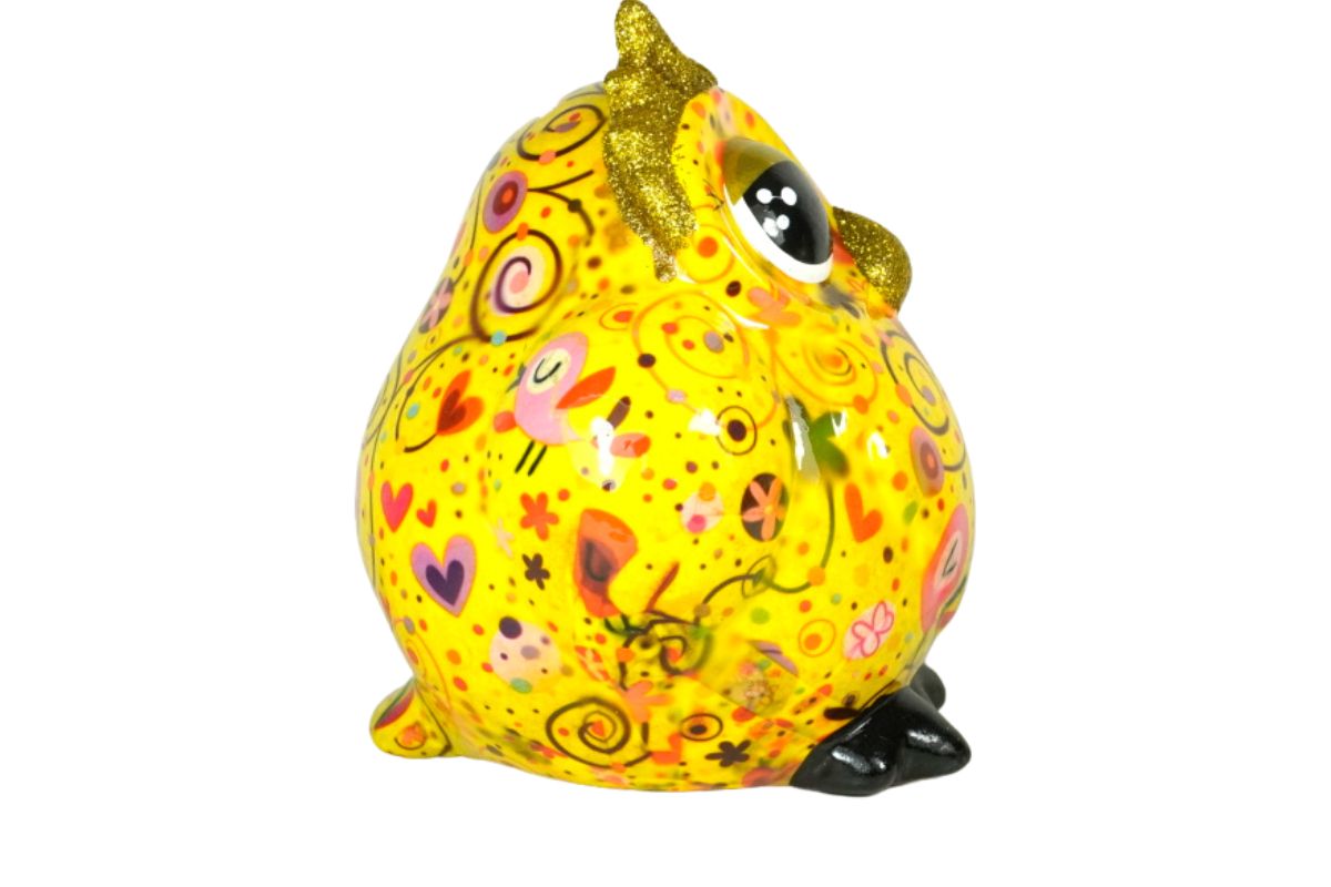 Pomme Pidou Spardose Money Bank Eule Olive Gelb Blumen