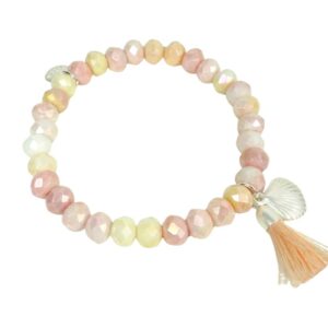 Biba Armband Crystal Pastell Perlen Damen Armband Troddel Apricot Muschel Anhänger Silber
