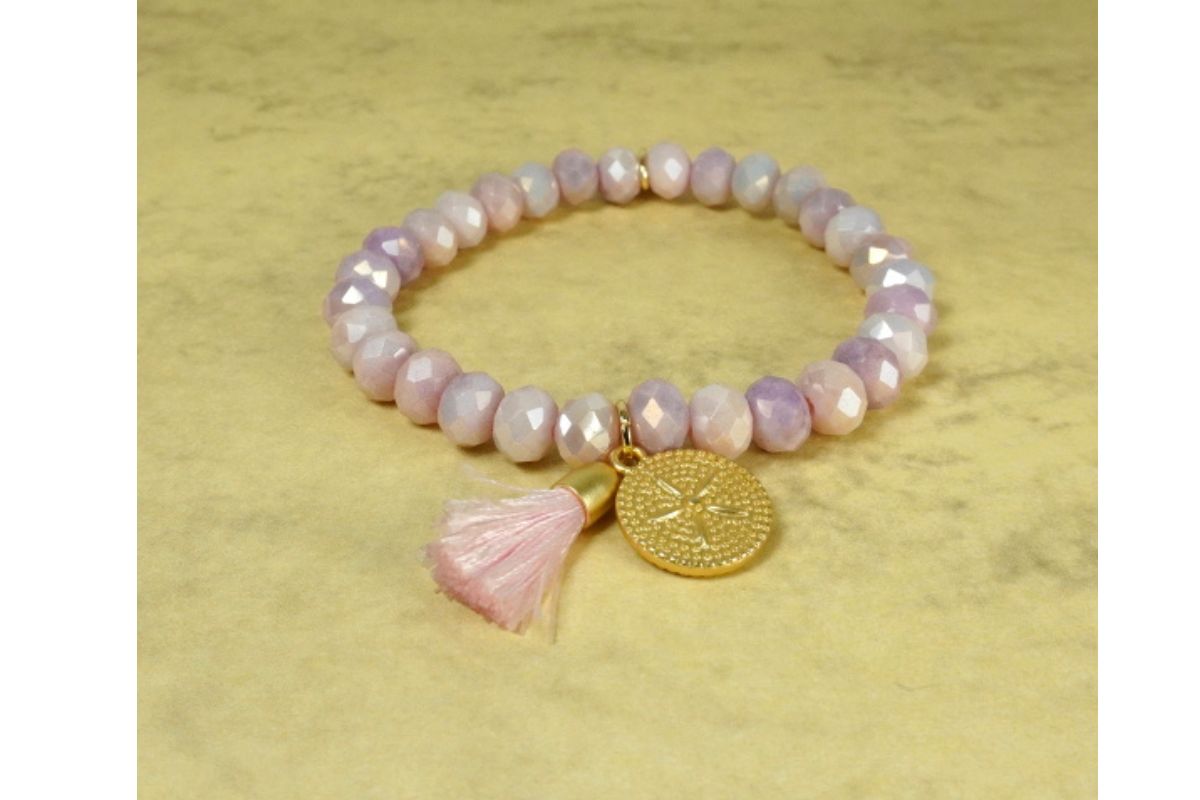 Biba Armband Crystal Pastell Perlen Damen Armband Troddel Rosa Stern Anhänger Gold