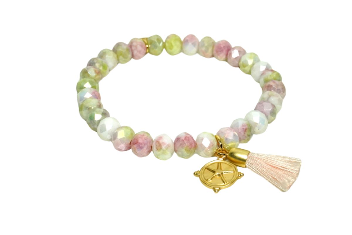 Biba Armband Crystal Pastell Perlen Damen Armband Troddel Apricot Stern Anhänger Gold