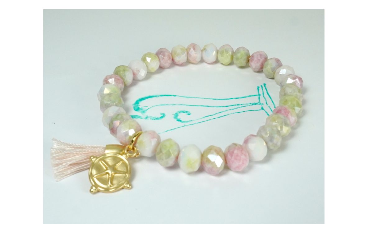 Biba Armband Crystal Pastell Perlen Damen Armband Troddel Apricot Stern Anhänger Gold