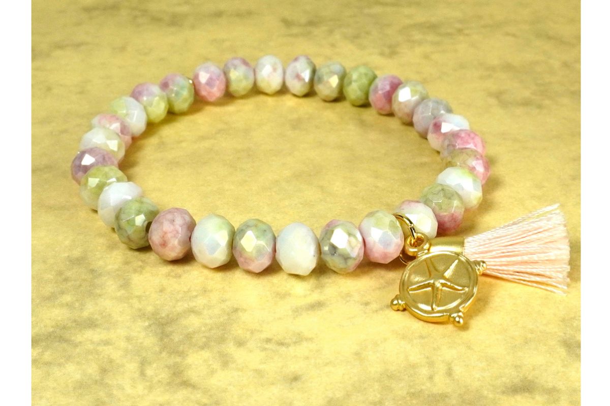 Biba Armband Crystal Pastell Perlen Damen Armband Troddel Apricot Stern Anhänger Gold