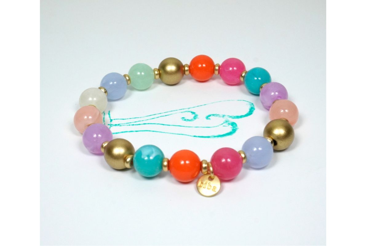 Biba Armband Perlen Mix Bunt Damen Armband Anhänger Gold Matt