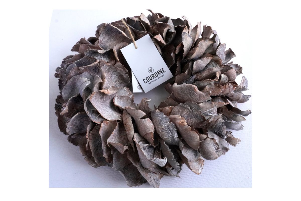 Couronne Deko Kranz Naturkranz Palm Petal Wreath Grey Wash 25cm∅ Handarbeit – Bild 8