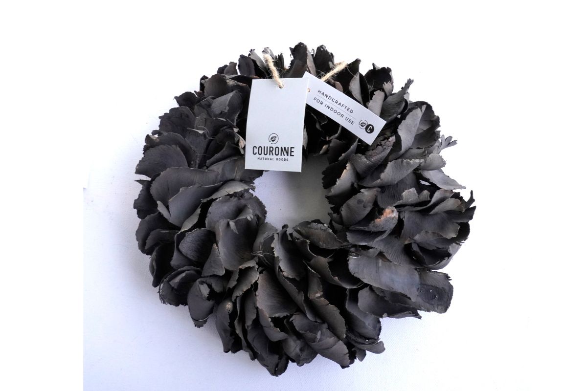 Couronne Deko Kranz Naturkranz Palm Petal Wreath Dark Grey Wash 25cm∅ Handarbeit