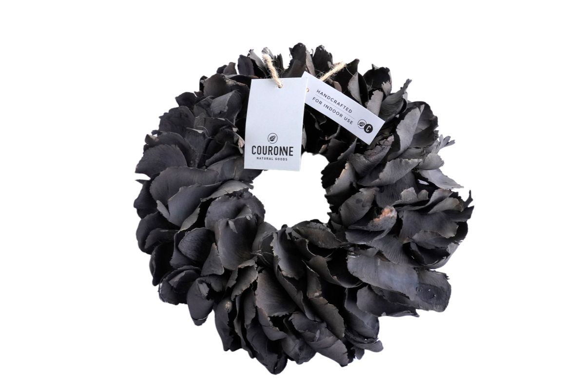 Couronne Deko Kranz Naturkranz Palm Petal Wreath Dark Grey Wash 25cm∅ Handarbeit