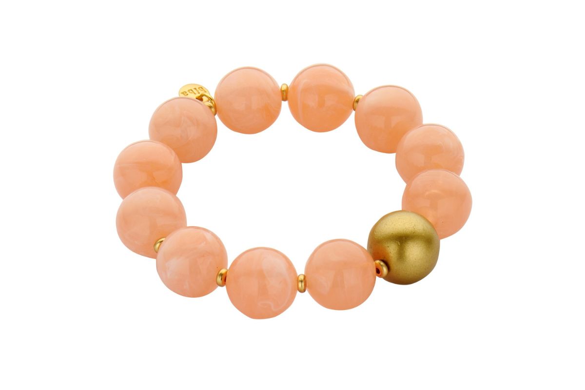 Biba Armband Resin Perlen Rosa Damen Armband Anhänger Gold 18mm
