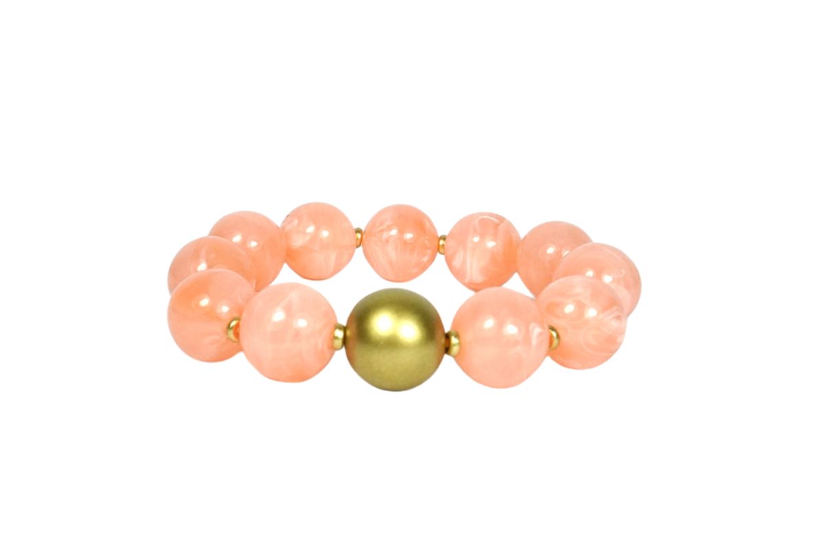 Biba Armband Resin Perlen Rosa Damen Armband Anhänger Gold 18mm