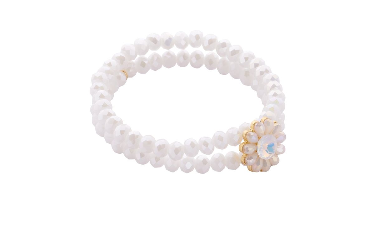 Biba Armband Crystal Perlen Weiß Full Blum Damen Armband Anhänger Gold 18cm