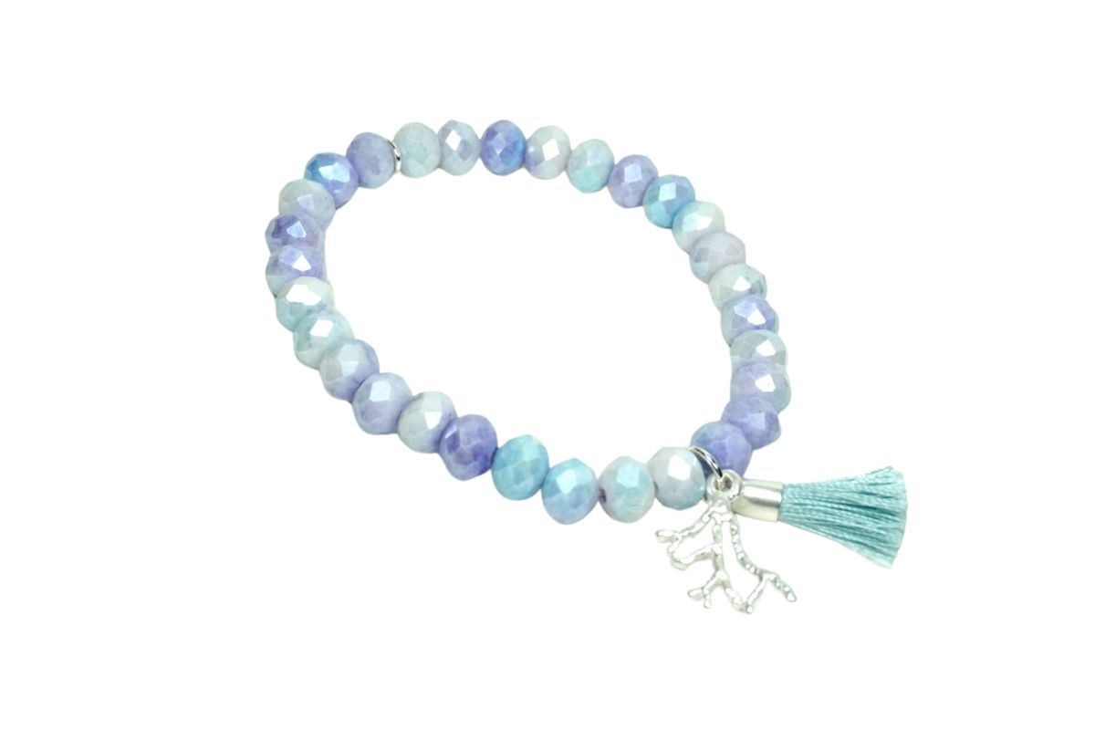 Biba Armband Crystal Perlen 6mm hellblau Damen Armband Troddel Anhänger Silber