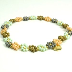 Biba Armband Flower Perlen Grün Damen Armband Anhänger Gold