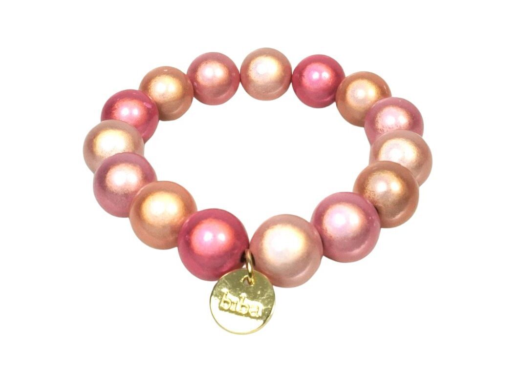 Biba Armband Polymer Perlen 14mm Ø Damen Armband Apricot Gold Anhänger