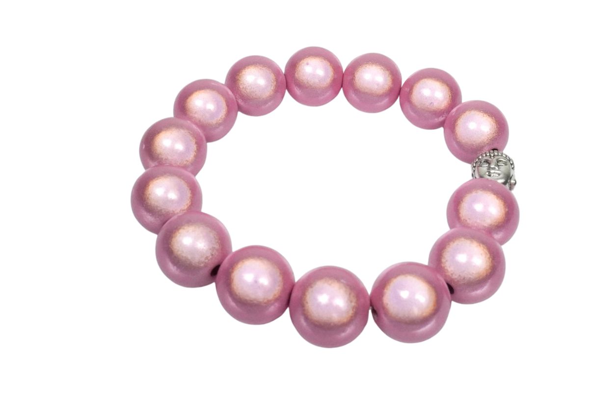 Impala Damen Armband Big Magic Buddha Kopf Polymer Perlen Rosa 14mm Ø