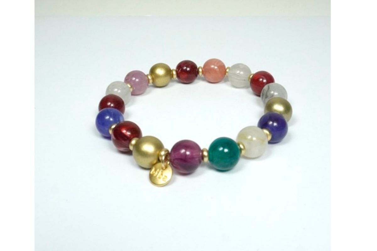 Biba Armband Resin Perlen Bunt 10mm Ø Damen Armband Gold Anhänger – Bild 6