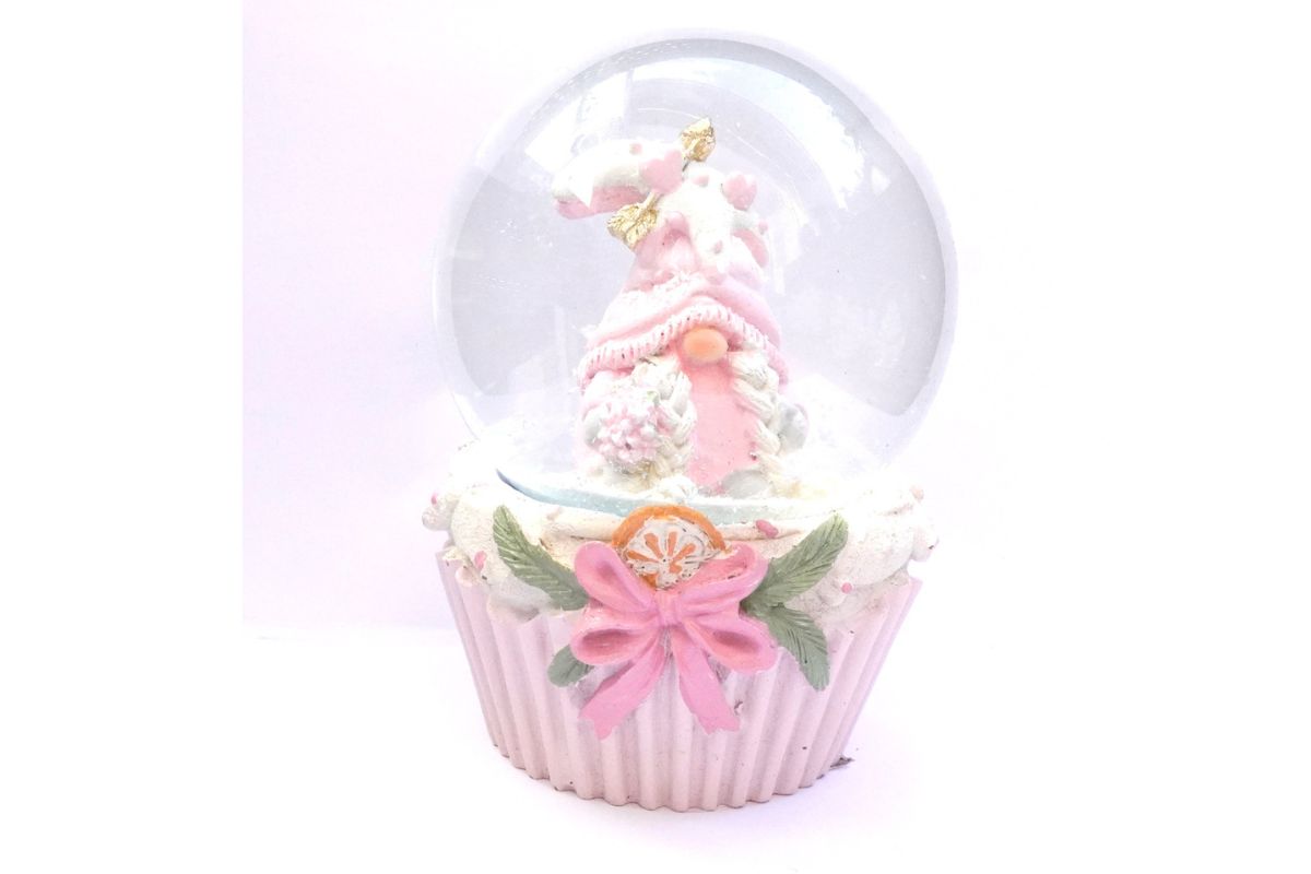 Schneekugel Weihnachtskugel Glimmerkugel Wichtel Blumenstrauß