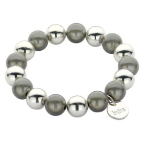 Biba Armband Polymer Perlen Silber Grau 12mm Ø Damen Armband Anhänger Silber