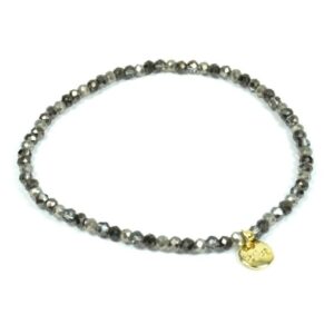 Biba Armband Crystal Perlen facettiert Grau Shine 3mm Ø Anhänger Gold