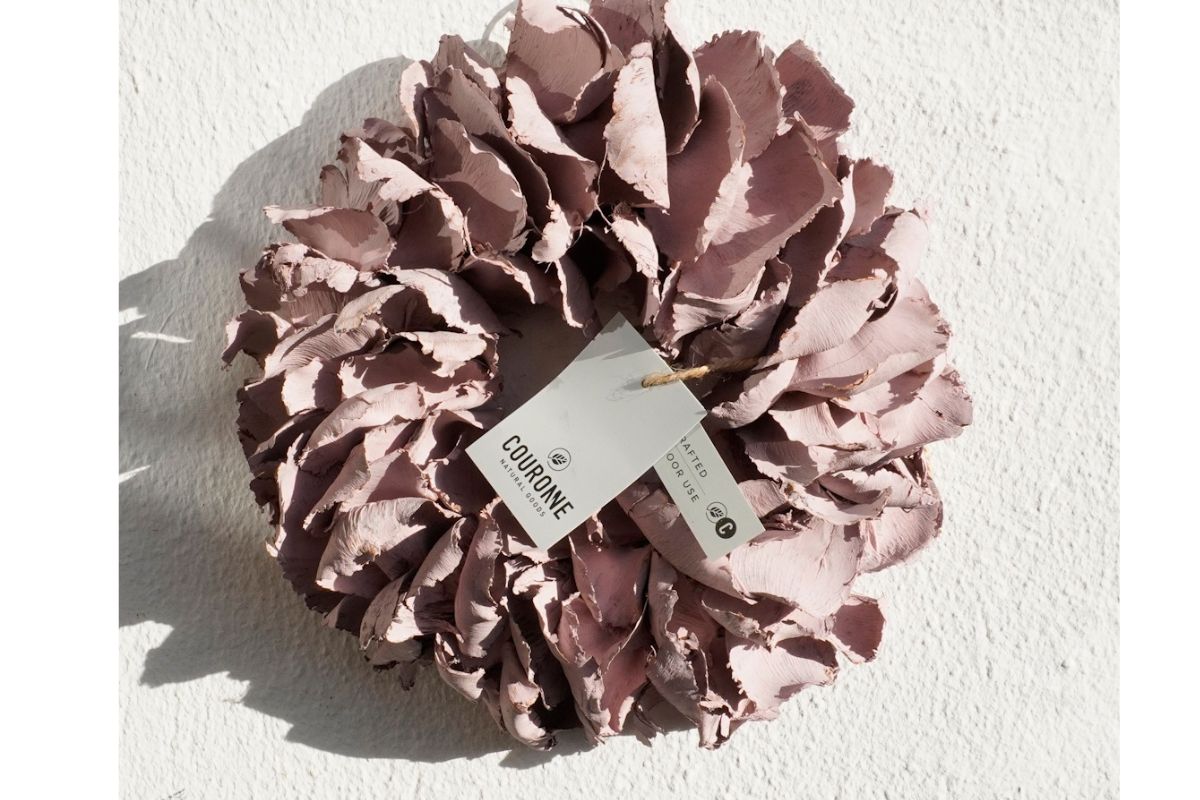 Couronne Deko Kranz Naturkranz Palm Petal Wreath Powder Pink 25cm∅ Handarbeit
