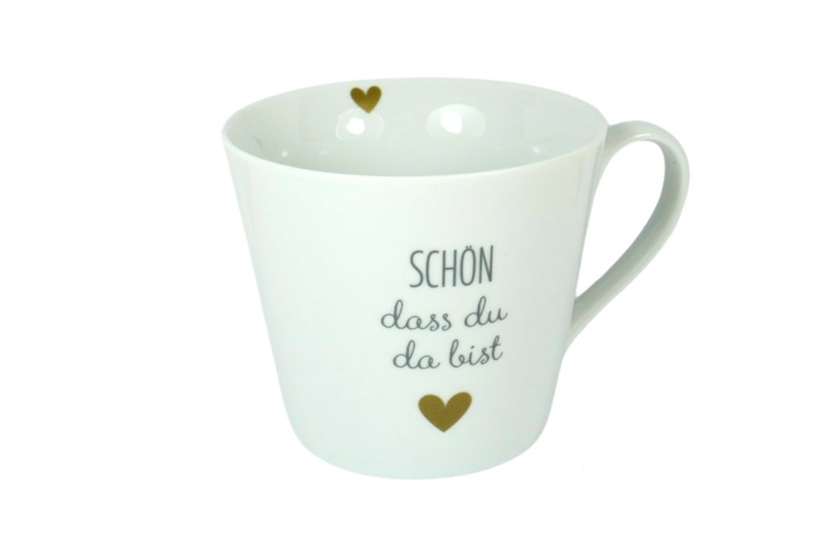 Krasilnikoff Henkeltasse Kaffeetasse Sprüche Tasse Schön dass du da bist