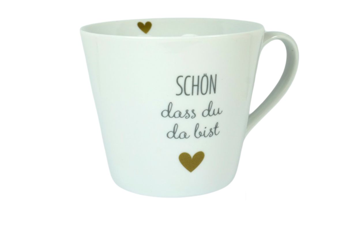 Krasilnikoff Henkeltasse Kaffeetasse Sprüche Tasse Schön dass du da bist
