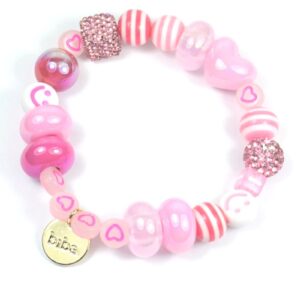 Biba Armband Polymer Perlen Damen Armband Perlenmix Rosa Herz Smile Anhänger Gold