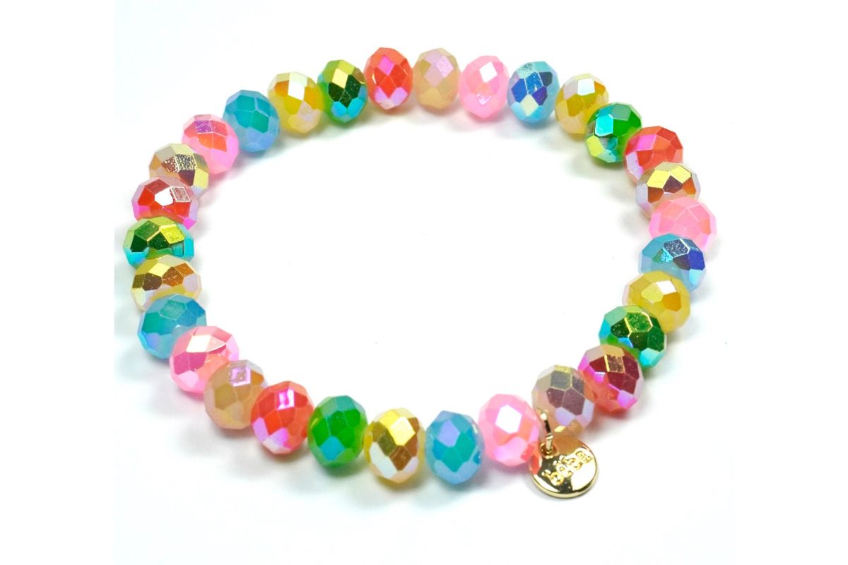 Biba Armband Crystal Perlen 8mm facettiert Damen Armband Rainbow Anhänger Gold