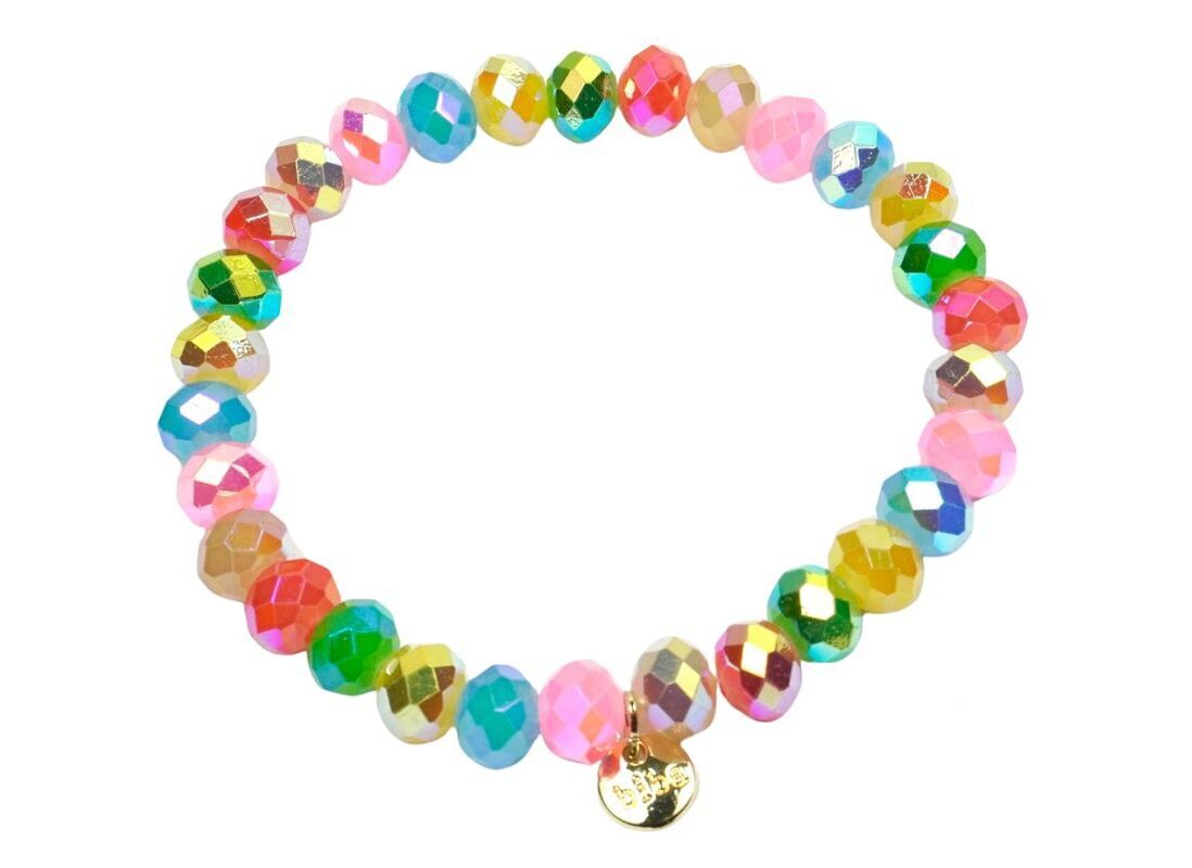 Biba Armband Crystal Perlen 8mm facettiert Damen Armband Rainbow Anhänger Gold