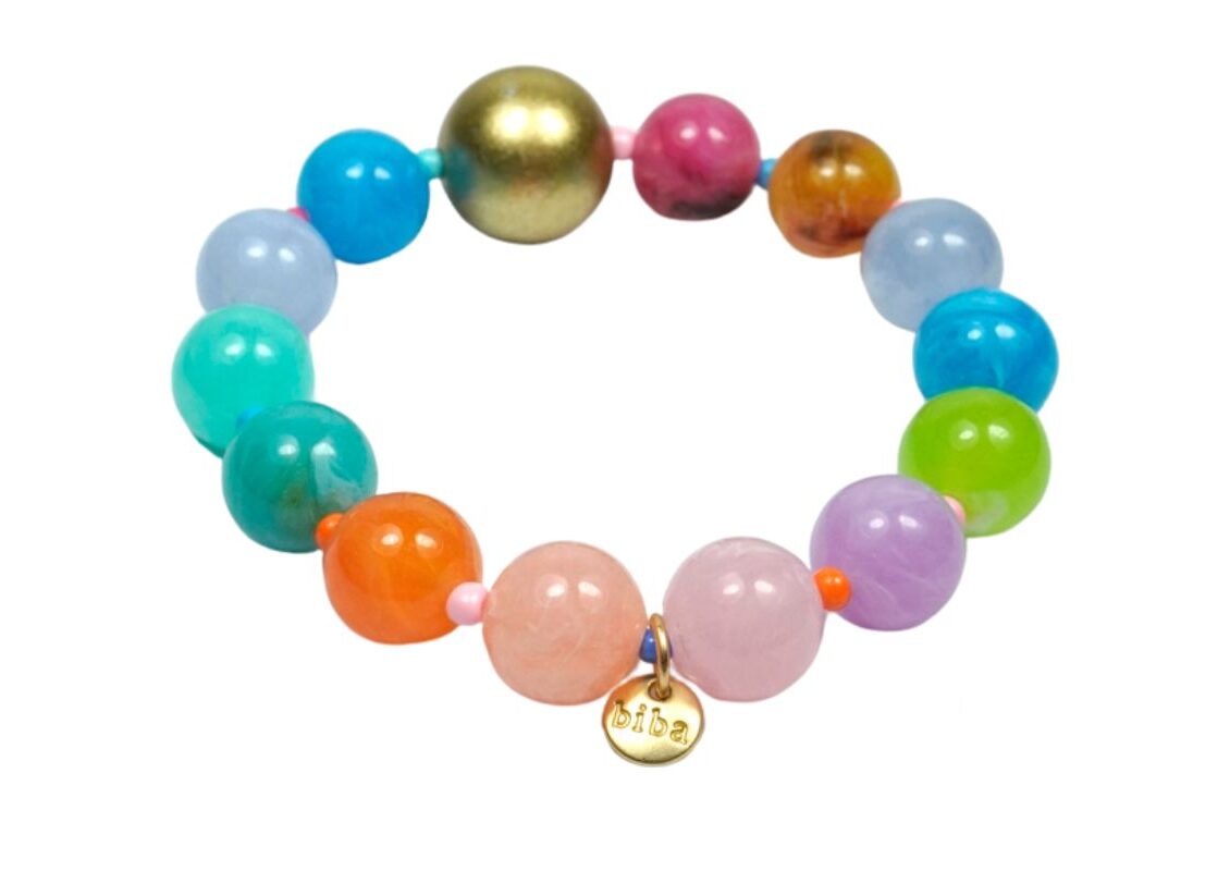 Biba Armband Polymer Perlen 12-15mm Damen Armband Bunt Anhänger Gold