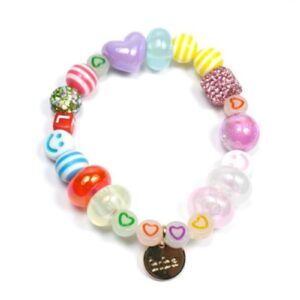 Biba Armband Polymer Perlen Damen Armband Perlenmix Bunt Herz Smile Anhänger Gold